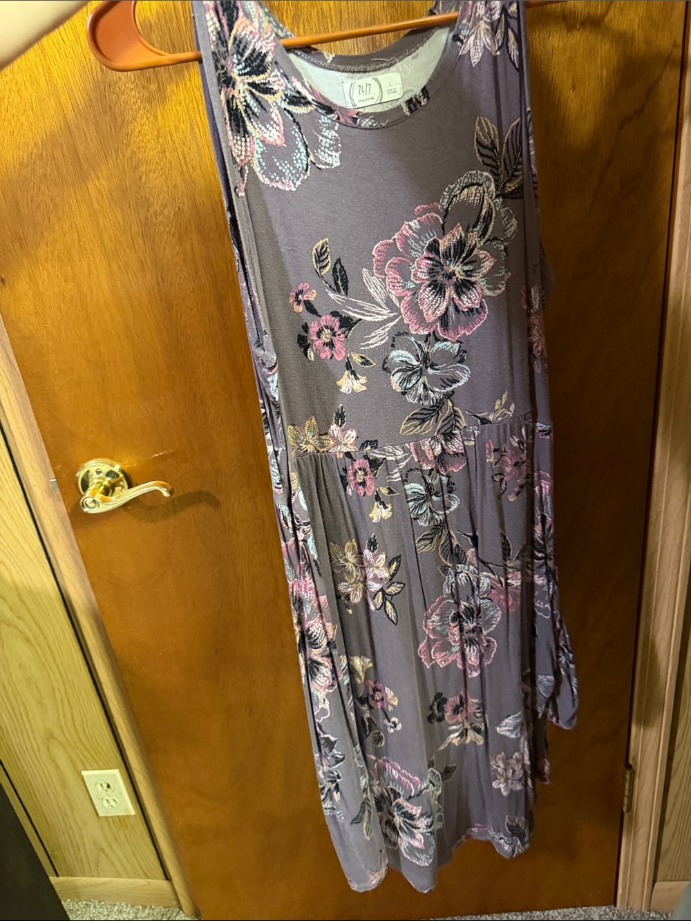 Maurices Floral Scoop Neck Dress in Lavender and Pink Accents